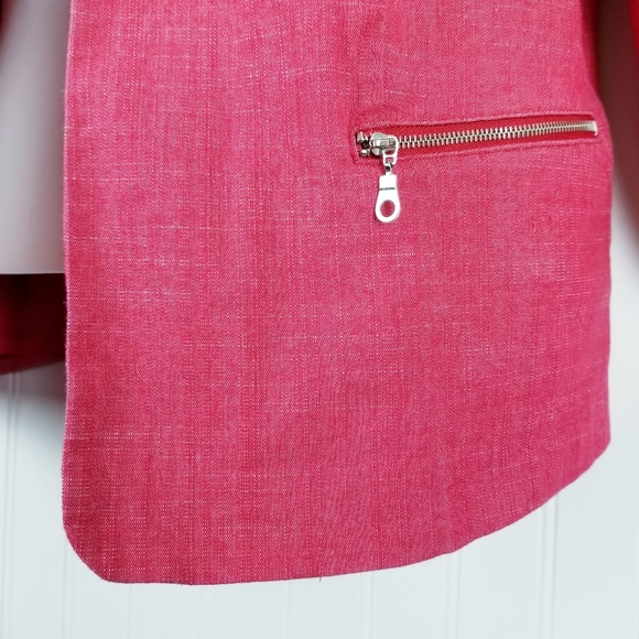 Roz & Ali 1X Plus Size Neon Pink Boxy Open Front Blazer 3/4 Sleeve Jacket Lined - Picture 4 of 10